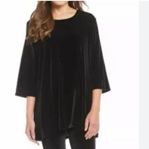 BRYN WALKER AIDA BLACK VELVET SHORT SLEEVE TUNIC SHIRT TOP - XS - Picture 1 of 10